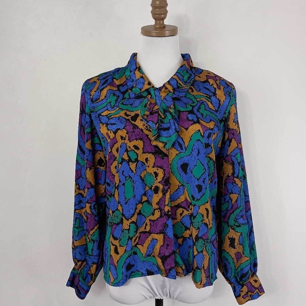 Vintage 80s 90s Alice Womens Multicolor Secretary Top sz 8 Secretary Chic Career - Picture 3 of 9